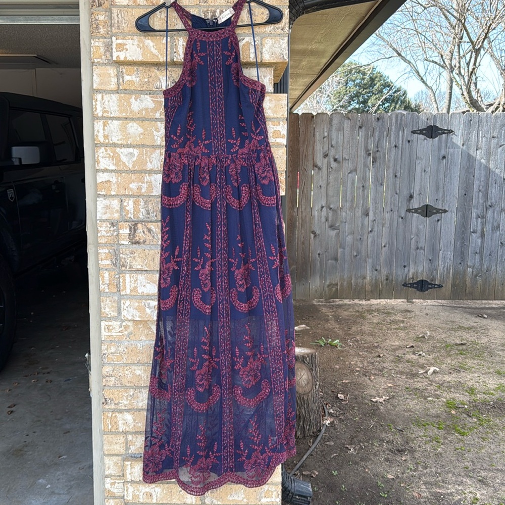 Altar'd State Blue and Red Sleeveless Halter Maxi Sundress for Prom